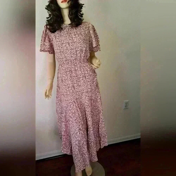 FLORAL DRESS WISHLIST DITSY  HANDKERCHIEF MAUVE MEDIUM - Picture 1 of 11